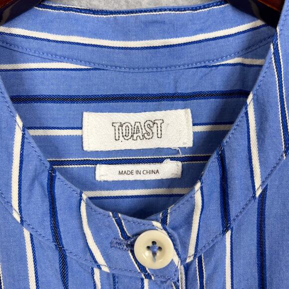 TOAST Sodalite Blue Stripe Poplin Wrap Front Shirt Size 8 - Picture 8 of 13
